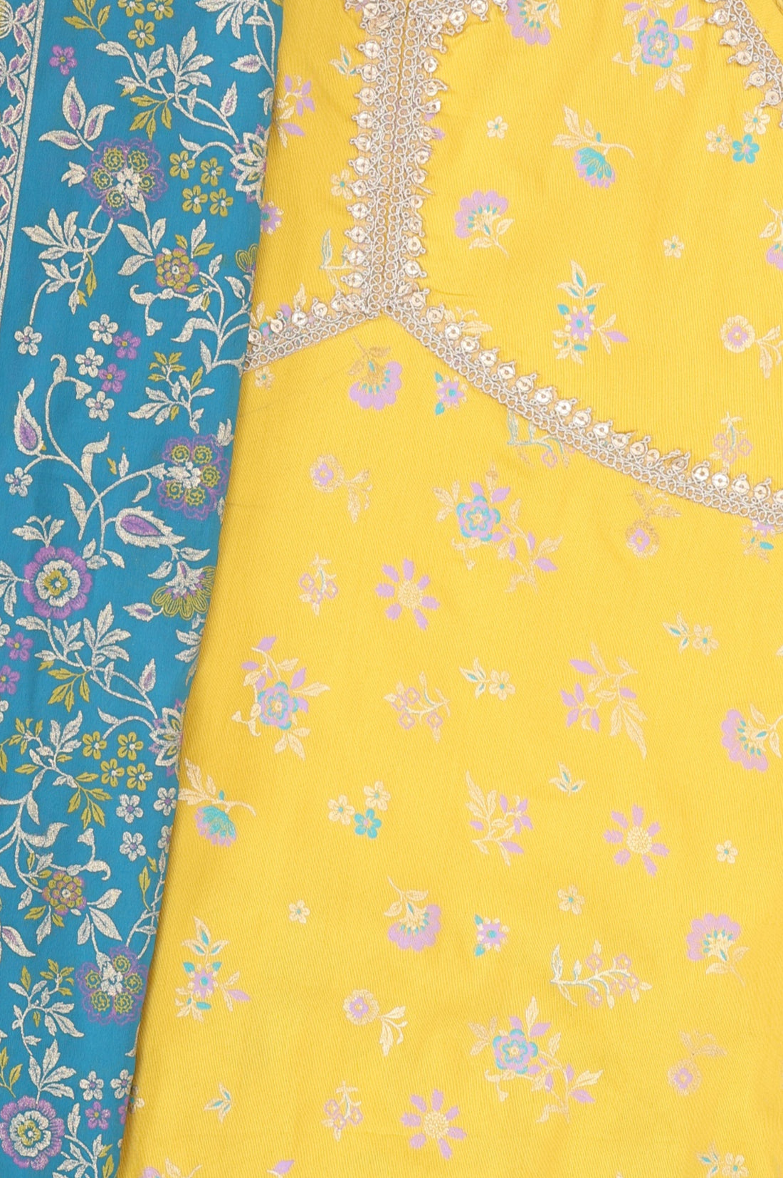 Yellow Floral Printed Lace Sleeveless Top and Lehenga Set with Dupatta