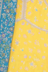Yellow Floral Printed Lace Sleeveless Top and Lehenga Set with Dupatta