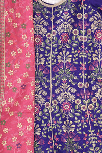 Girls Purple Floral Printed Rayon Flared Kurta With Palazzo and Dupatta Set