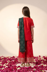 Red Geometric Printed Straight Kurta with Palazzo and Dupatta Set