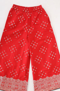 Red Geometric Printed Straight Kurta with Palazzo and Dupatta Set