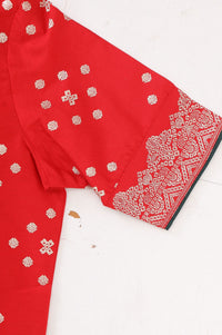 Red Geometric Printed Straight Kurta with Palazzo and Dupatta Set