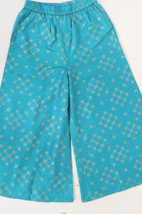 Yellow Beadwork Block Printed Straight Kurta with Palazzo and Dupatta Set
