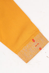 Yellow Beadwork Block Printed Straight Kurta with Palazzo and Dupatta Set