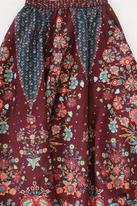 Maroon Floral Printed Lace Sequins Crepe Sleeveless Straight Gillet with Crop Top and Skirt Set
