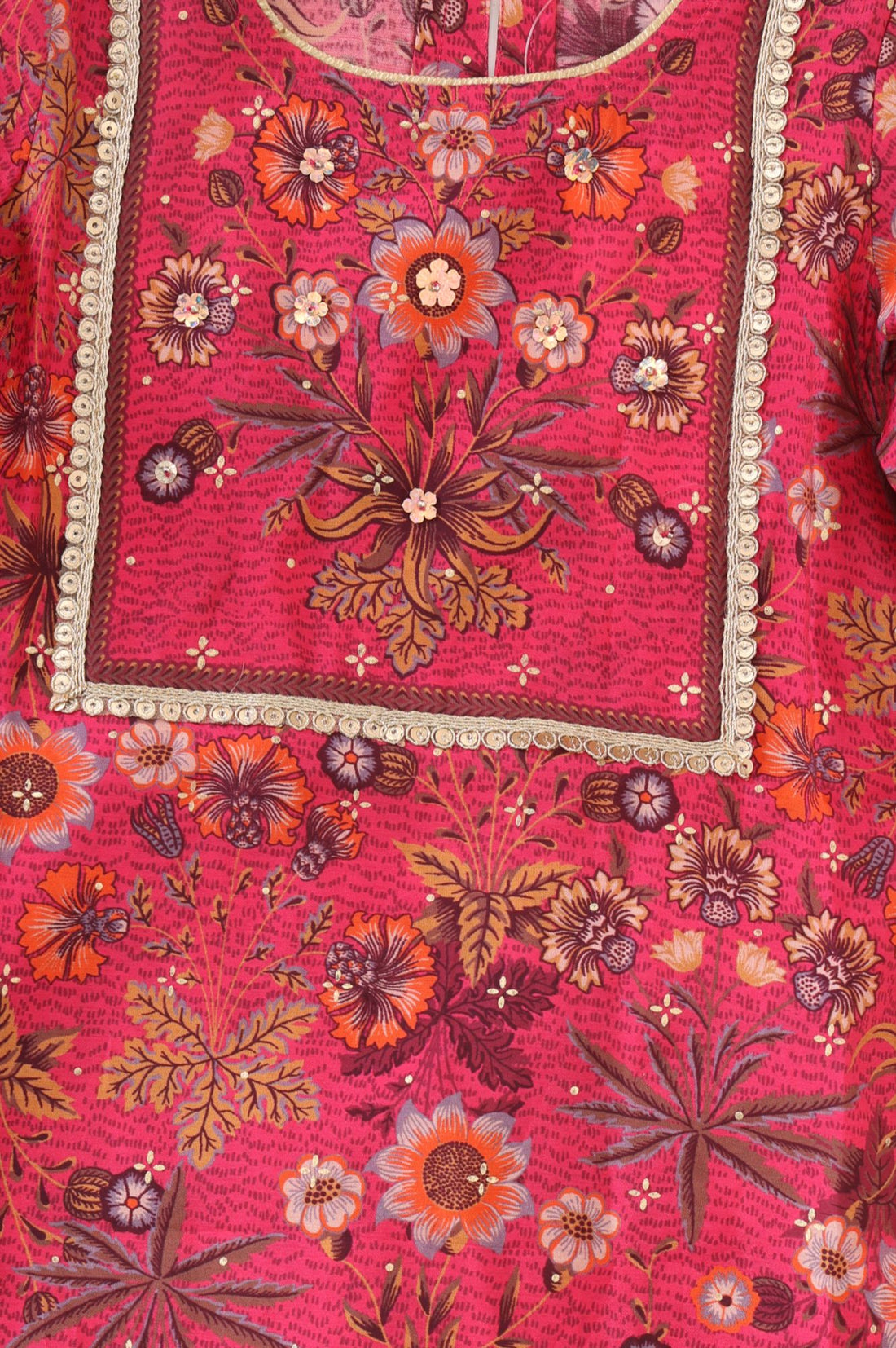 Pink Floral Printed Sequins Straight Kurta with Trousers and Dupatta Set