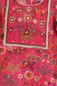 Pink Floral Printed Sequins Straight Kurta with Trousers and Dupatta Set