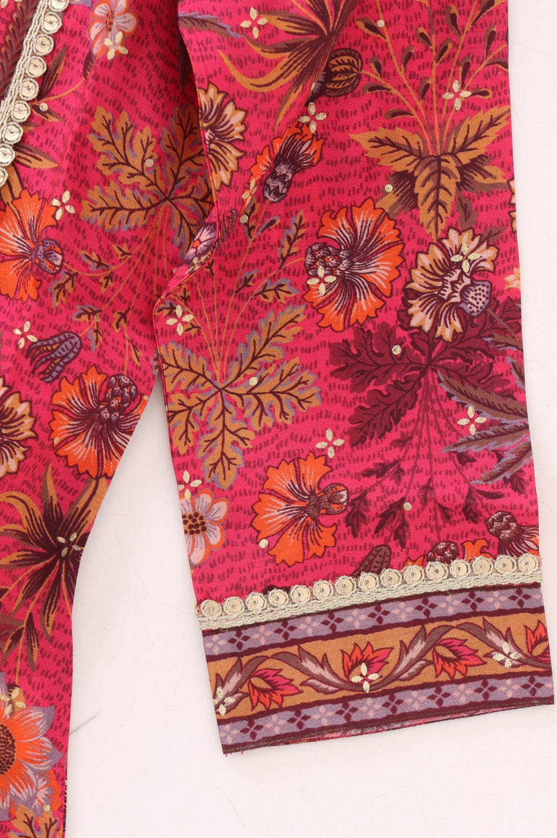 Pink Floral Printed Sequins Straight Kurta with Trousers and Dupatta Set
