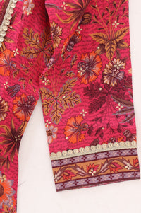 Pink Floral Printed Sequins Straight Kurta with Trousers and Dupatta Set