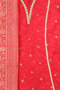 Red Floral Printed Lace Straight Kurta with Palazzo and Dupatta Set