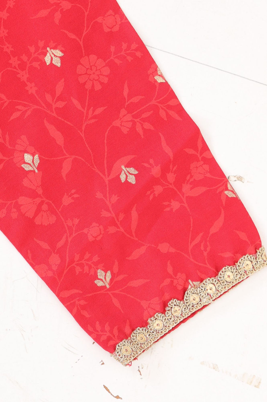Red Floral Printed Lace Straight Kurta with Palazzo and Dupatta Set