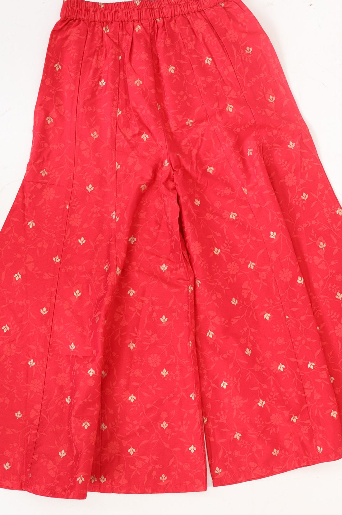 Red Floral Printed Lace Straight Kurta with Palazzo and Dupatta Set