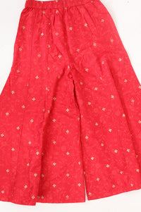 Red Floral Printed Lace Straight Kurta with Palazzo and Dupatta Set
