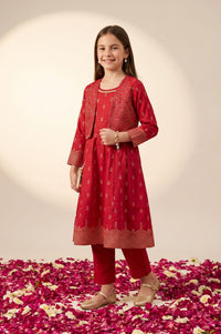 Red Foil Printed A-line Kurta with Jacket and Trousers Set