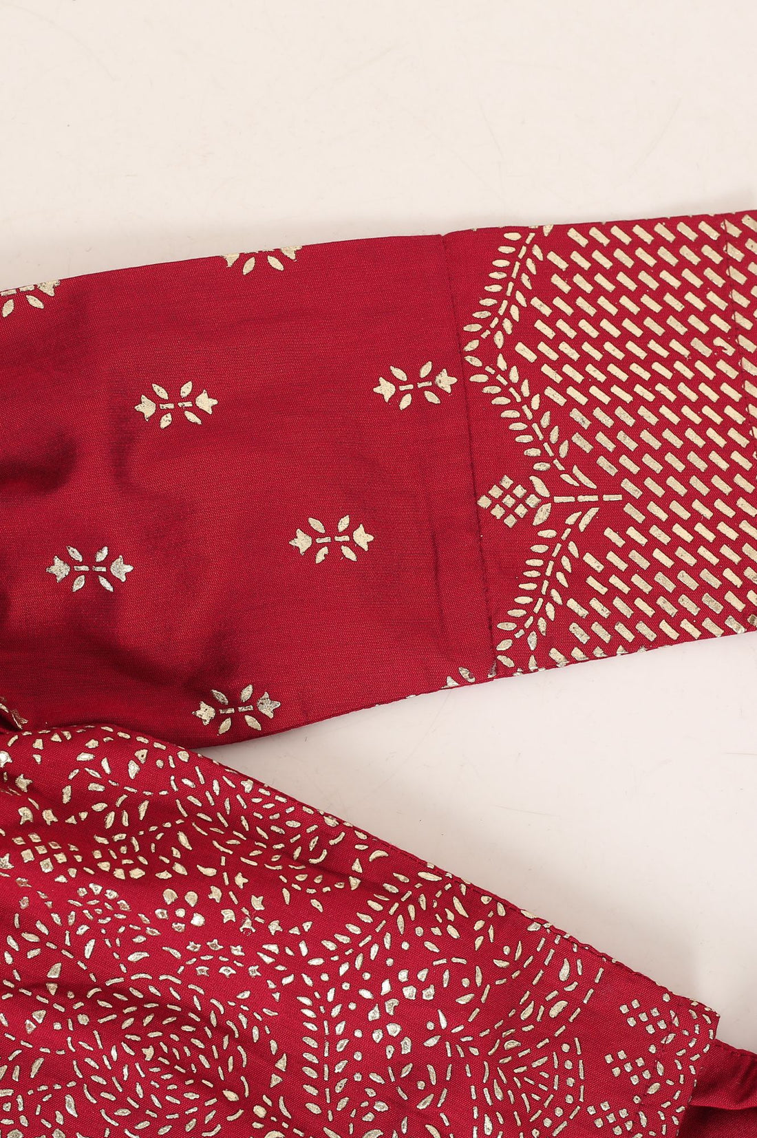 Red Foil Printed A-line Kurta with Jacket and Trousers Set