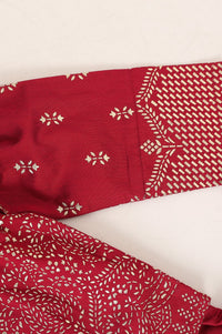 Red Foil Printed A-line Kurta with Jacket and Trousers Set