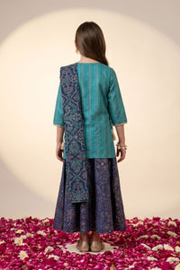 Teal Sequins Thread Embroidered Straight Top with Skirt and Dupatta Set