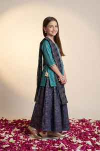 Teal Sequins Thread Embroidered Straight Top with Skirt and Dupatta Set