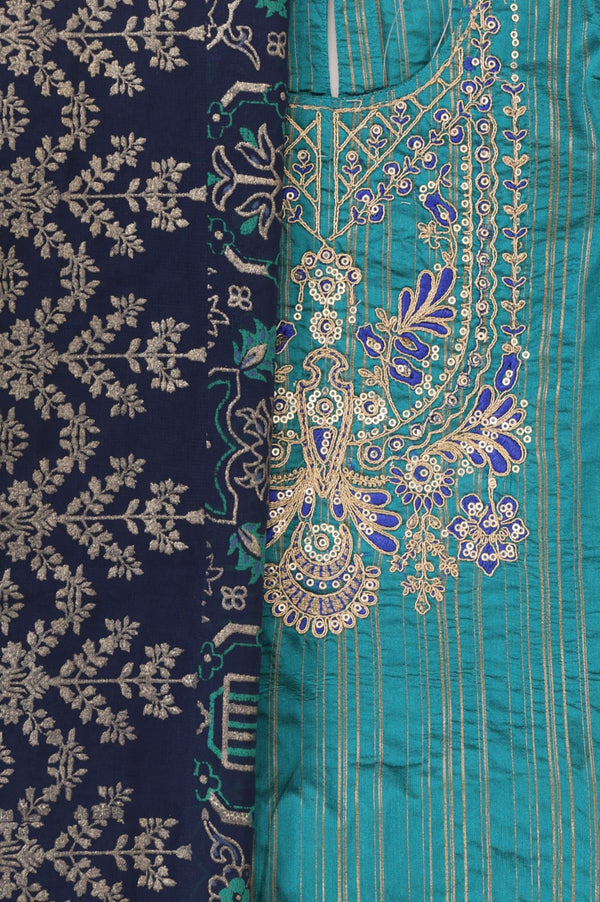 Teal Sequins Thread Embroidered Straight Top with Skirt and Dupatta Set