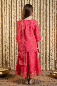 Pink Zari Embroidered Sequins Straight Top with Skirt and Dupatta Set