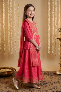 Pink Zari Embroidered Sequins Straight Top with Skirt and Dupatta Set