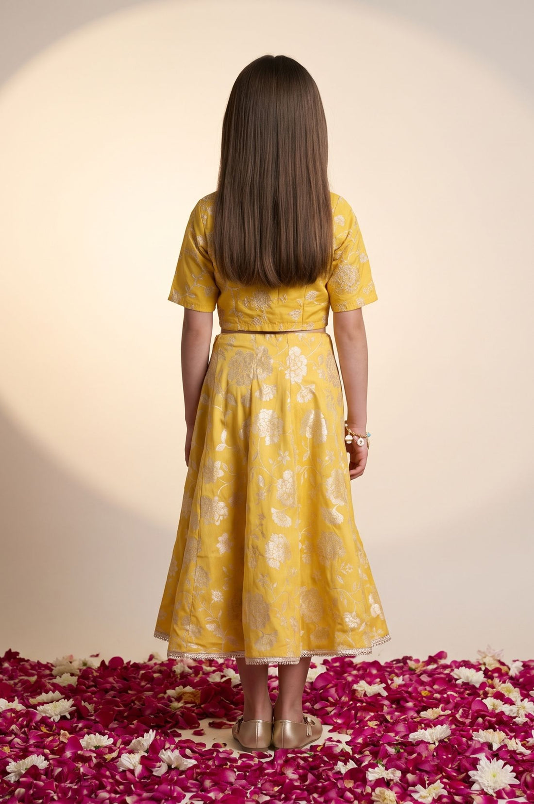 Yellow Thread Embroidered Sleeveless Flared Dress with Jacket Set
