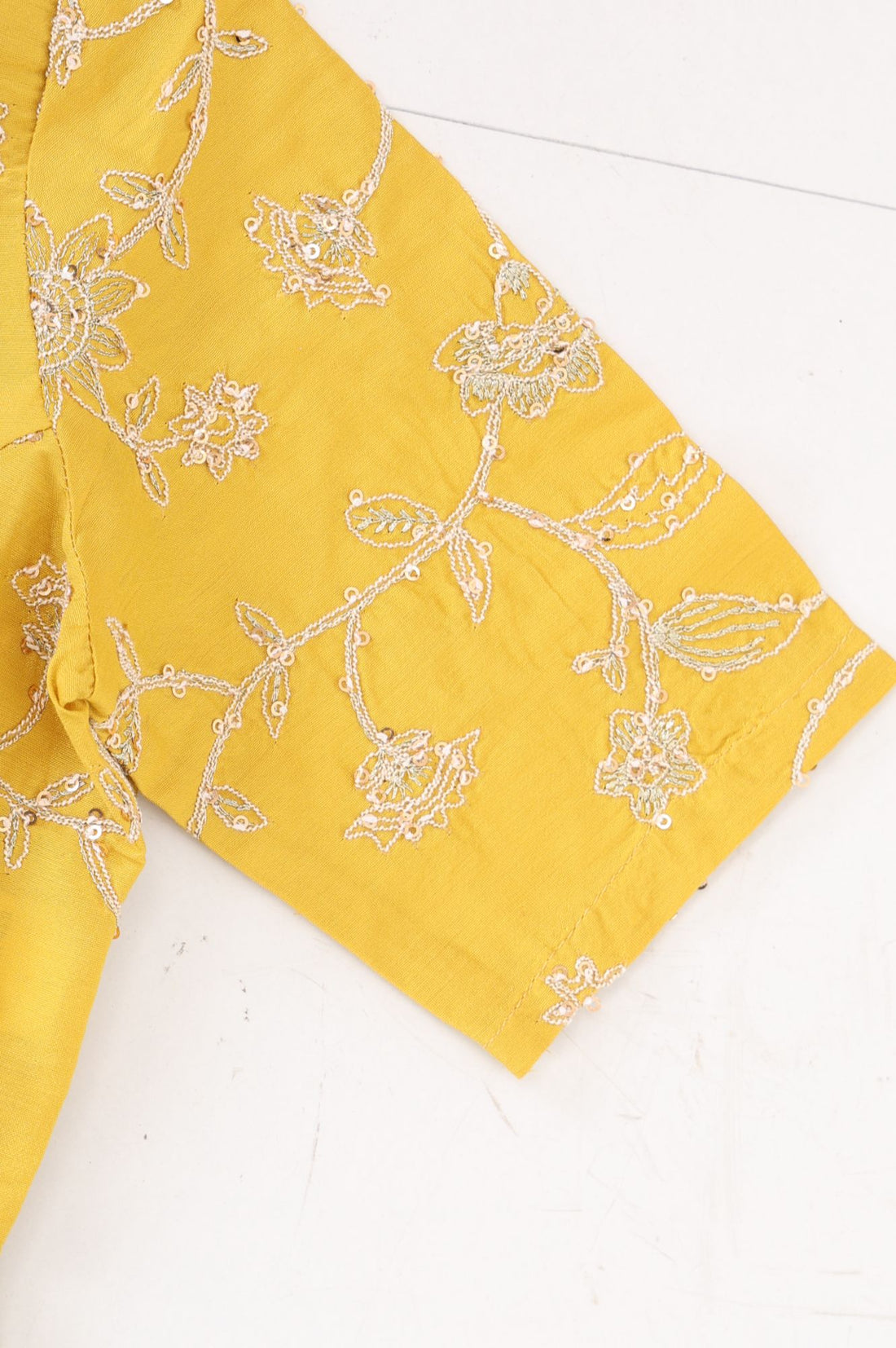 Yellow Thread Embroidered Sleeveless Flared Dress with Jacket Set