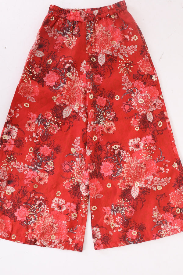 Red Floral Printed Sleeveless Straight Kurta with Palazzo and Dupatta Set