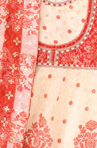 Off White Sequins Chanderi Flared Kurta with Tights and Dupatta Set
