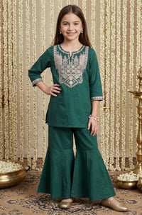 Dark Green Embroidered Straight Kurta with Trousers Set
