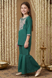 Dark Green Embroidered Straight Kurta with Trousers Set