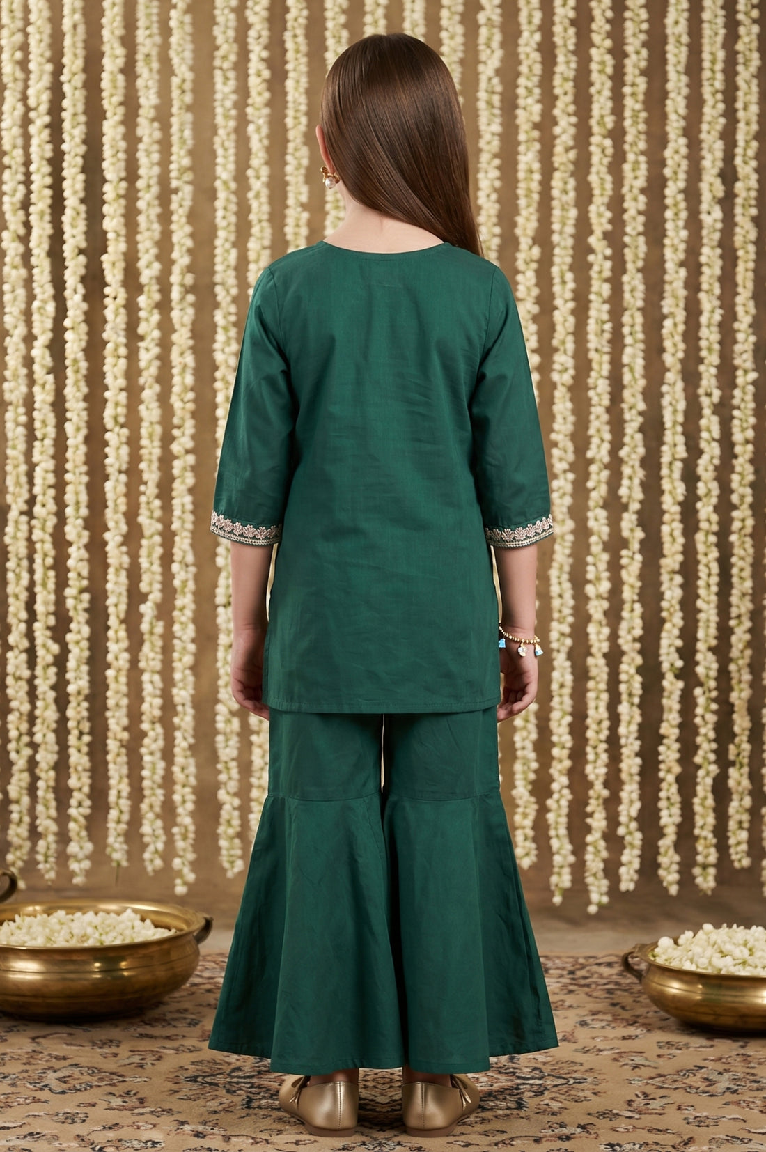 Dark Green Embroidered Straight Kurta with Trousers Set