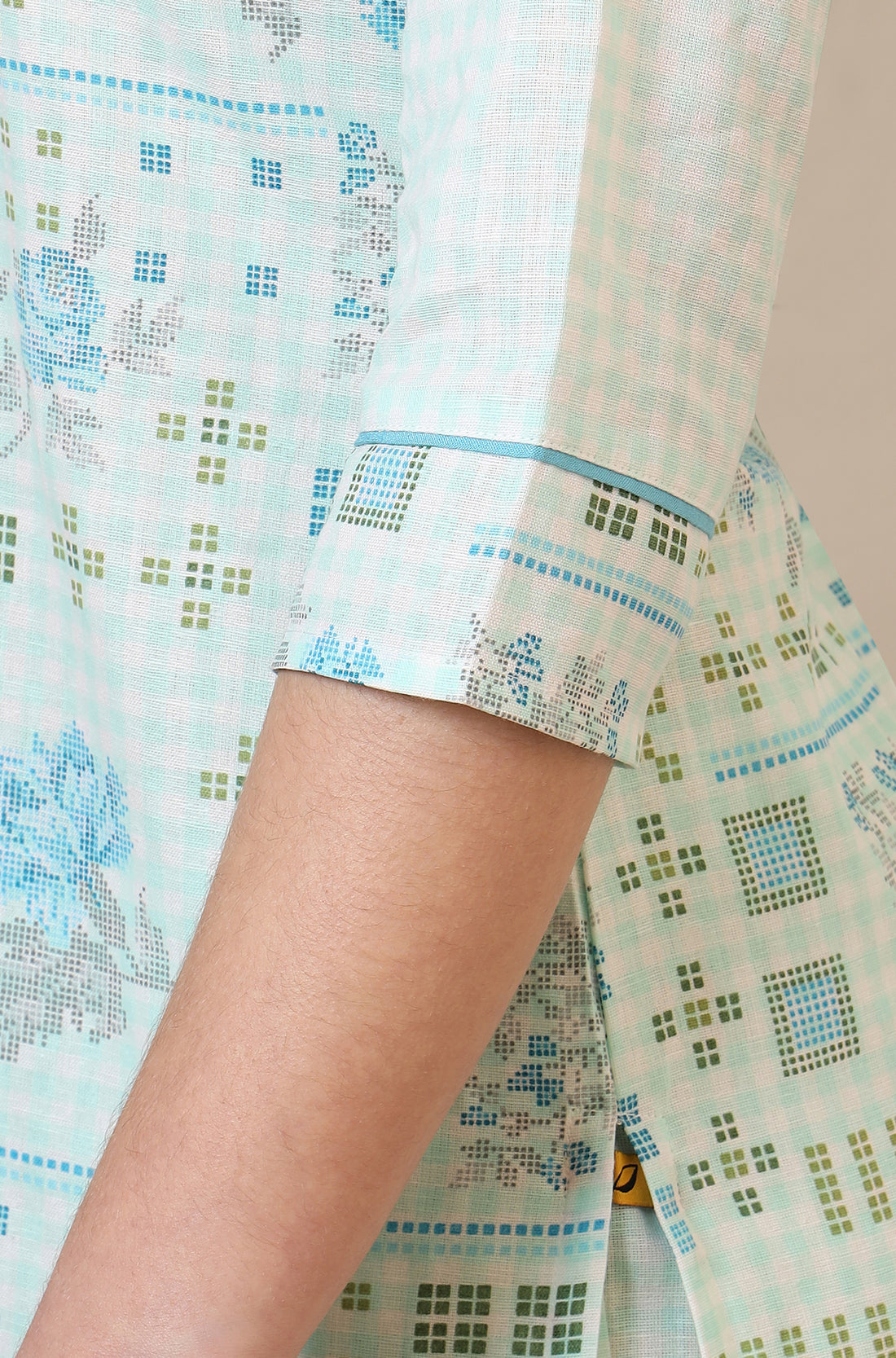 Light Blue Geometric Printed Cotton Blend Straight Kurta and Pants Co-ord Set