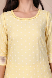 Yellow Buti Printed Lace Rayon Straight Mid Rise Calf Length Kurta with Pants Set