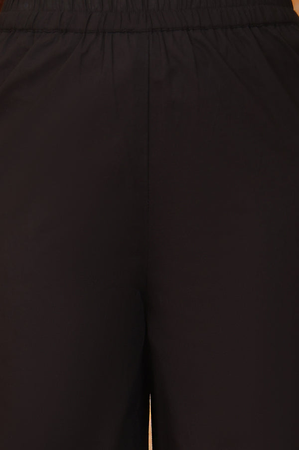 Black Ethnic Motifs Thread Embroidered A-Line Jacquard Kurta, Palazzo and Dupatta Set