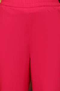 Pink Ethnic Motifs Thread Embroidered A-line Jacquard Kurta, Palazzo and Dupatta Set