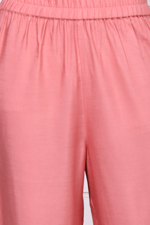 Pink Abstract Printed Beads Jacquard Anarkali Kurta, Palazzo and Dupatta Set