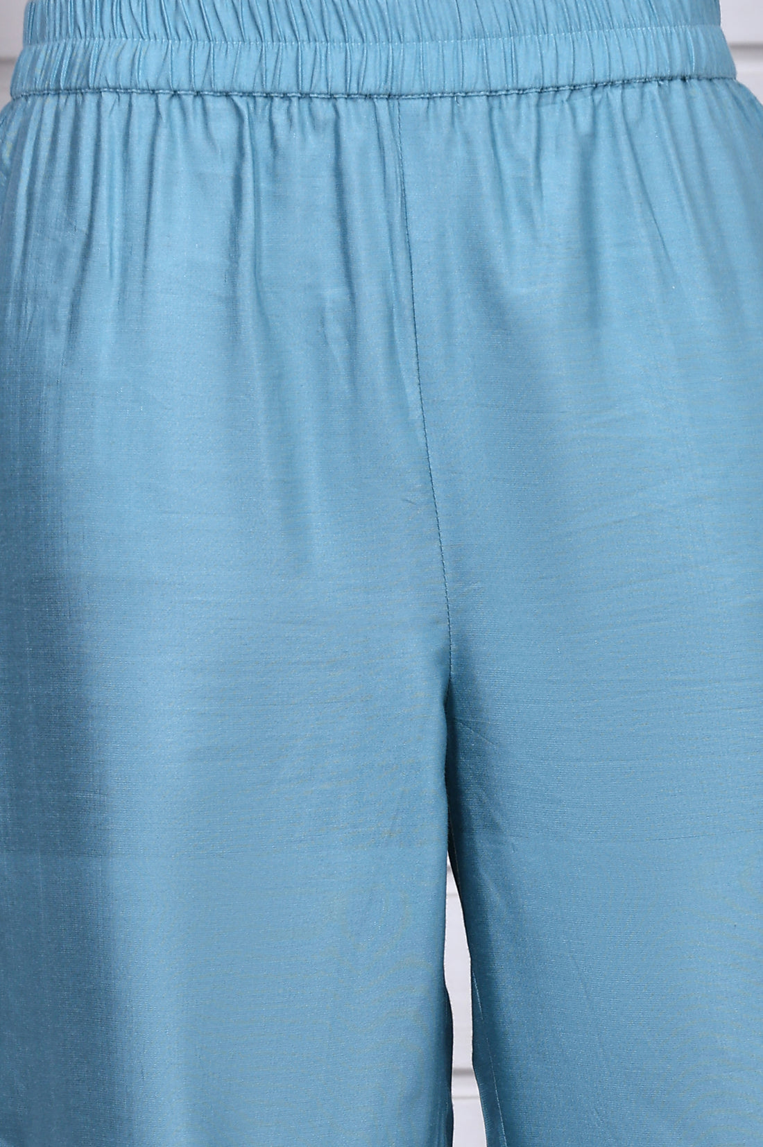 Blue Abstract Printed Beads Jacquard Anarkali Kurta, Palazzo and Dupatta Set