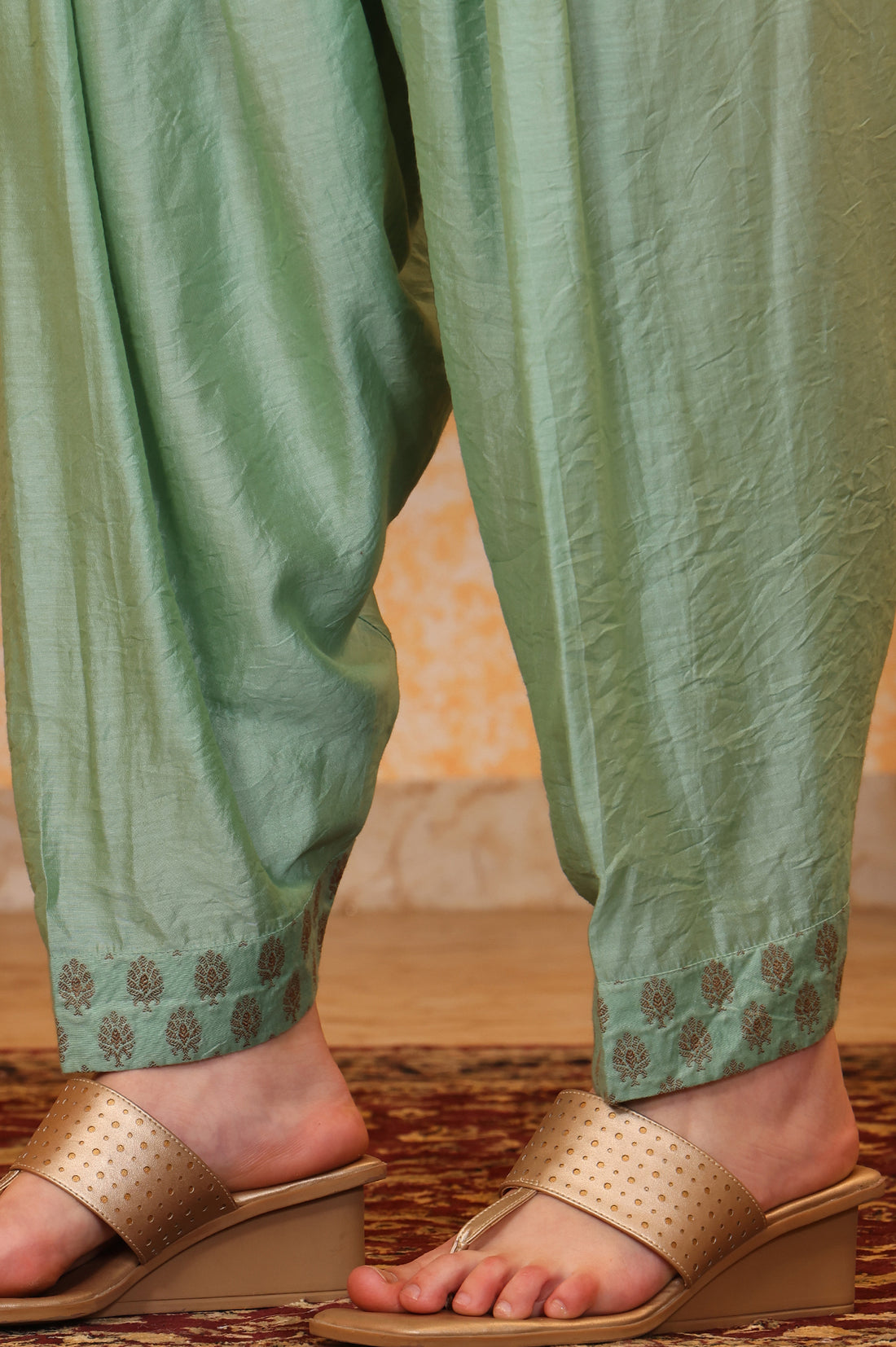 Aqua Abstract Printed Beads Embellished A-Line Jacquard Kurta, Salwar and Dupatta Set