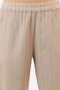Beige Printed Cotton Blend Straight Kurta &amp; Trousers Set