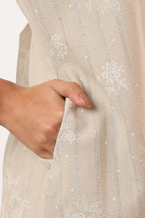 Beige Printed Cotton Blend Straight Kurta & Trousers Set