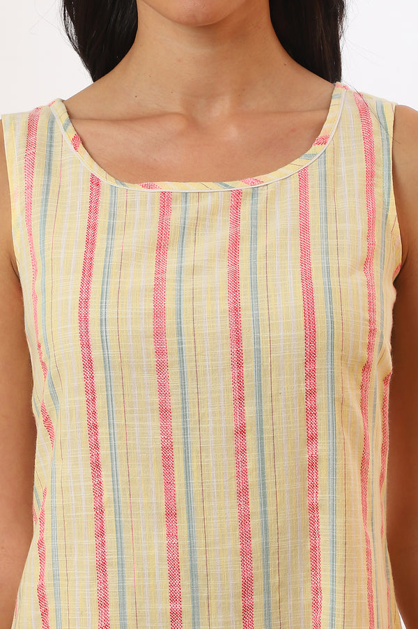 Yellow Yarn Dyed Cotton Blend Straight Kurta & Palazzo Set