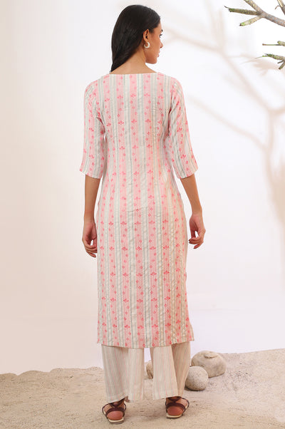 White Yarn Dyed Rayon Straight Kurta & Palazzo Set
