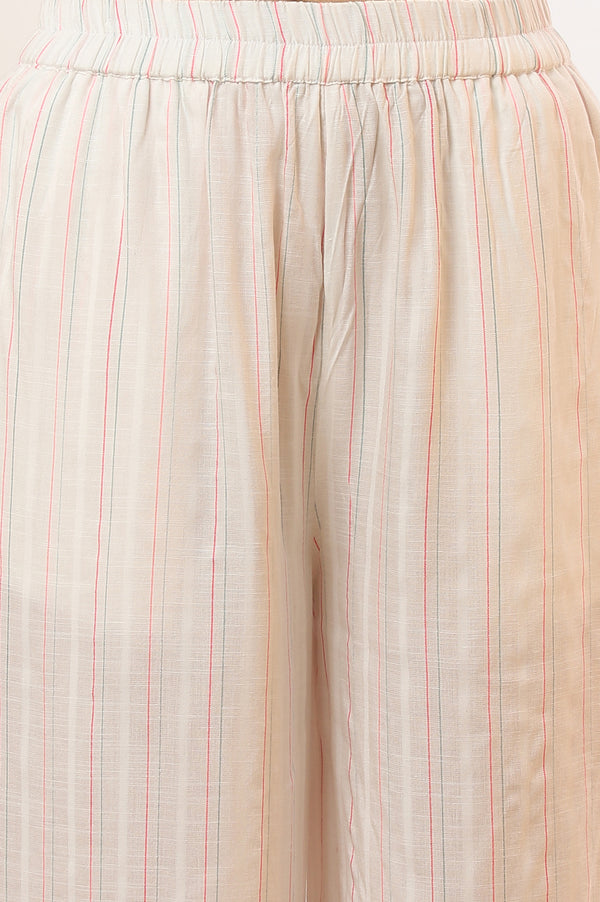 Beige Printed Cotton Blend Straight Kurta & Trousers Set