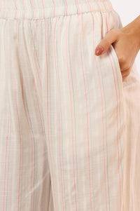 Beige Printed Cotton Blend Straight Kurta &amp; Trousers Set