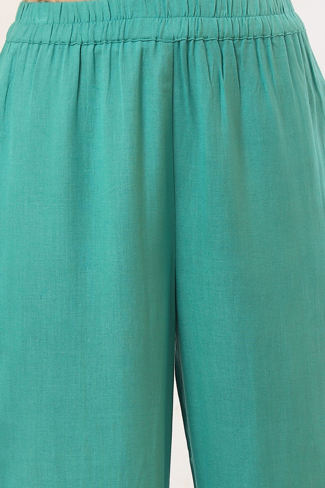 Green Yarn Dyed Pure Cotton Straight Kurta with Palazzo &amp; Dupatta Set