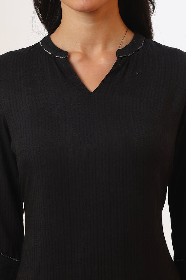 Black Solid Straight Kurta & Palazzo Set