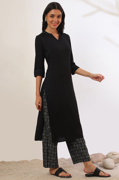 Black Solid Straight Kurta &amp; Palazzo Set