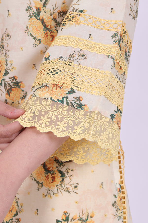 Yellow Printed Straight Kurta with Palazzo & Dupatta Set