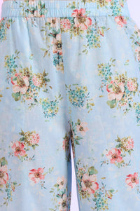 Blue Printed Straight Kurta with Palazzo &amp; Dupatta Set